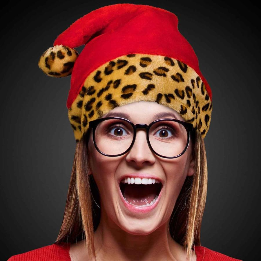Buy Leopard Print Santa Hats in Bulk