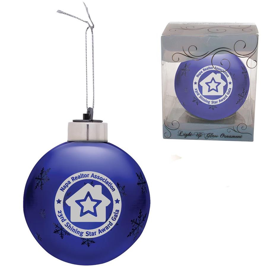 Blue Light Up Custom Christmas Ornaments