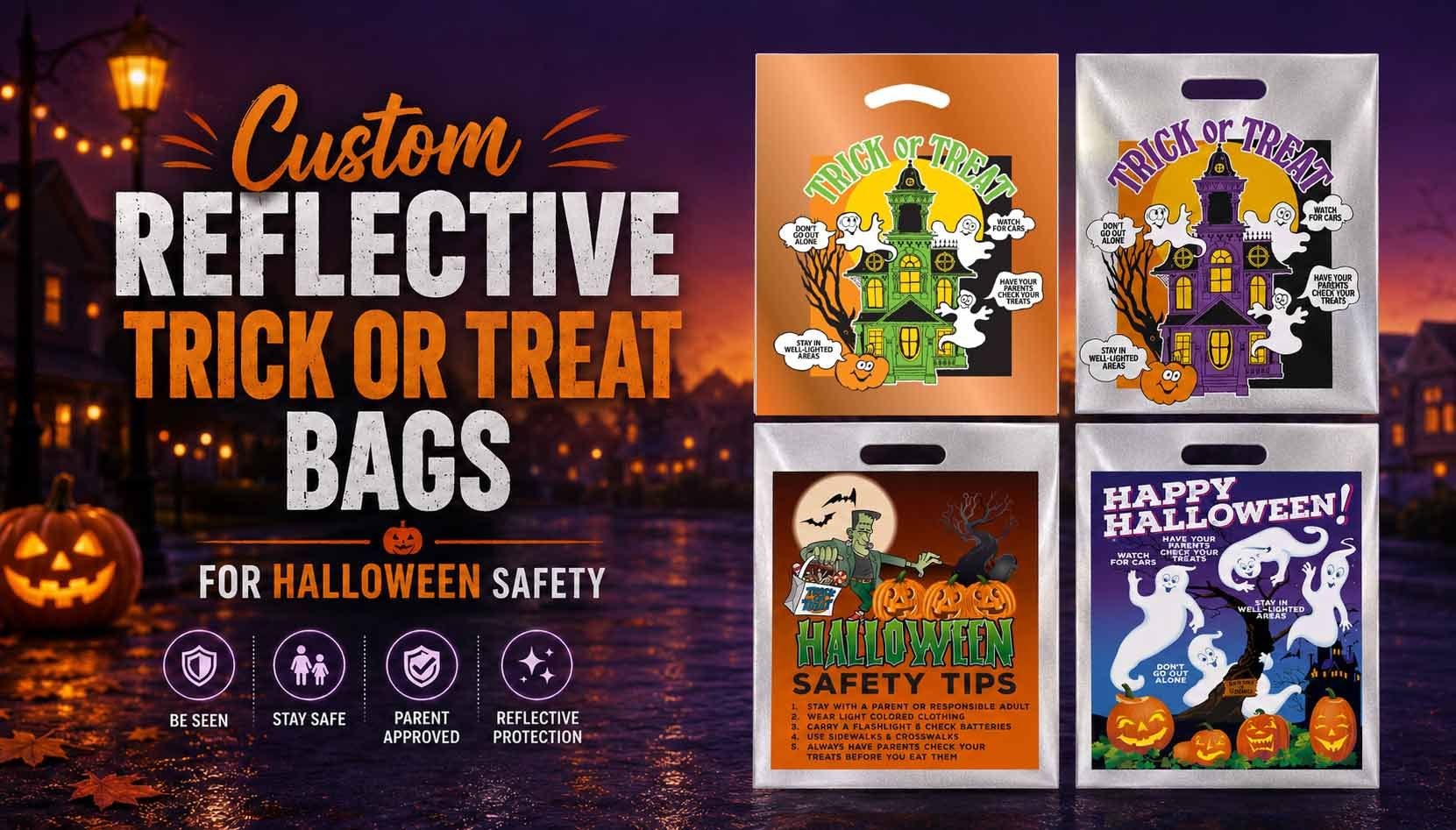 Custom Reflective Trick or Treat Bags for Halloween Safety