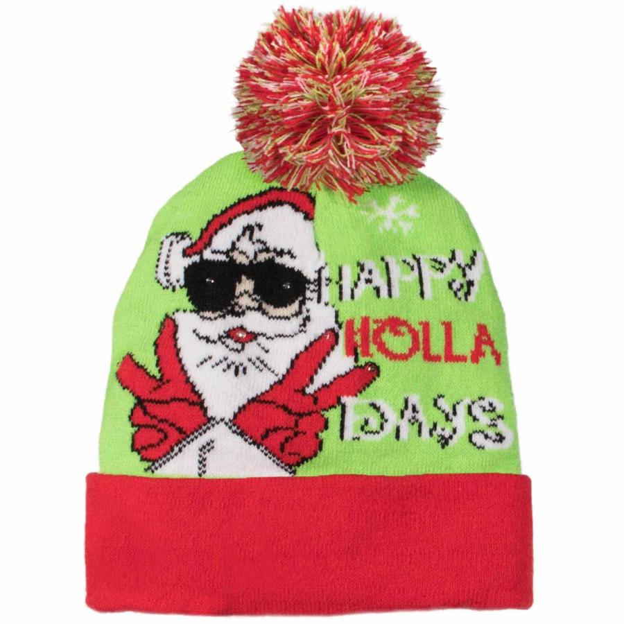 Bulk Happy Holidays Design Knit Light-Up Beanies