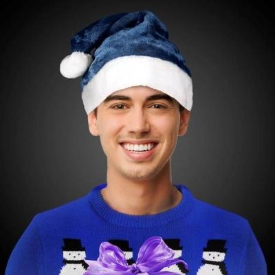 Custom Embroidered Plush Blue Santa Hats