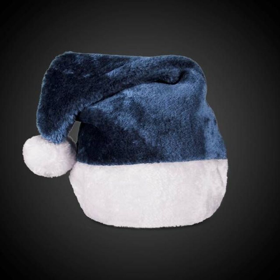 Customized Blue Plush Santa Hats With Embroidered Logo