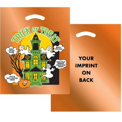 Metallic Reflective Orange Halloween Bags - Haunted House Design