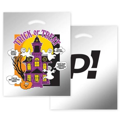 Metallic Reflective Silver Halloween Bags - Haunted House Design