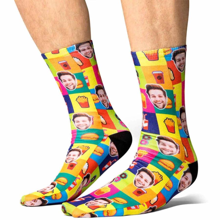Custom polyester dye sublimated socks with vibrant edge-to-edge printing