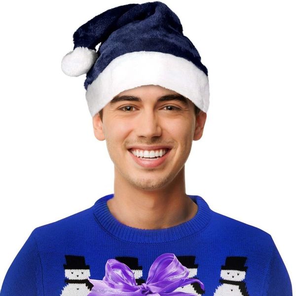 Embroidered Navy Blue Santa Hats in Bulk