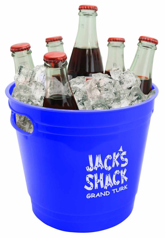 Custom Printed Blue Beer Buckets for a Bar & Grill in Grand Turk