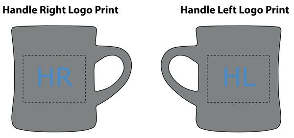 Example of custom diner mugs with a handle right logo print and handle left print