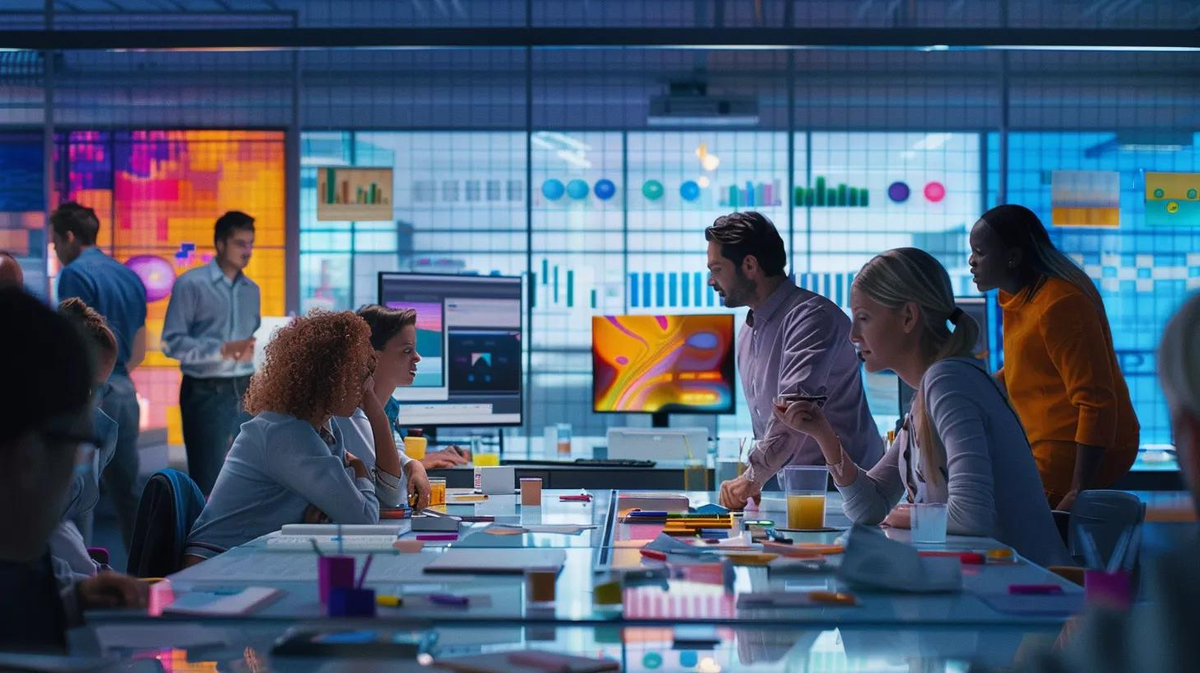 a dynamic office scene captures professionals engaging in a collaborative brainstorming session, showcasing high-quality custom pens adorned with logos, emphasizing the value of bulk orders and effective promotional strategies.
