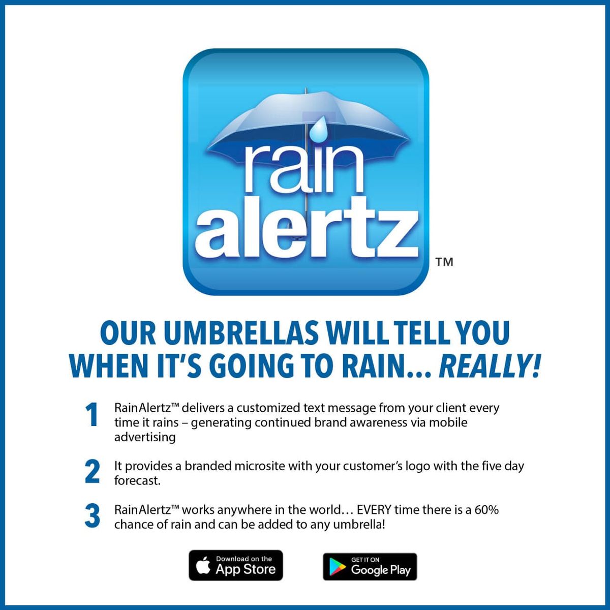 Rain Alertz app for promotional umbrellas
