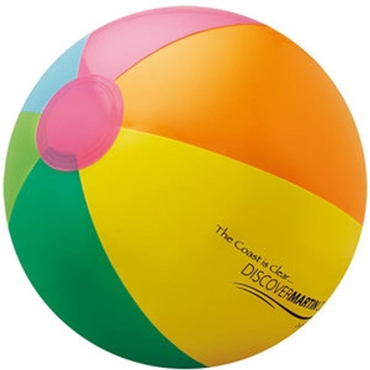 16 inch beach ball with green, yellow, blue, pink, orange, and kelly green panels