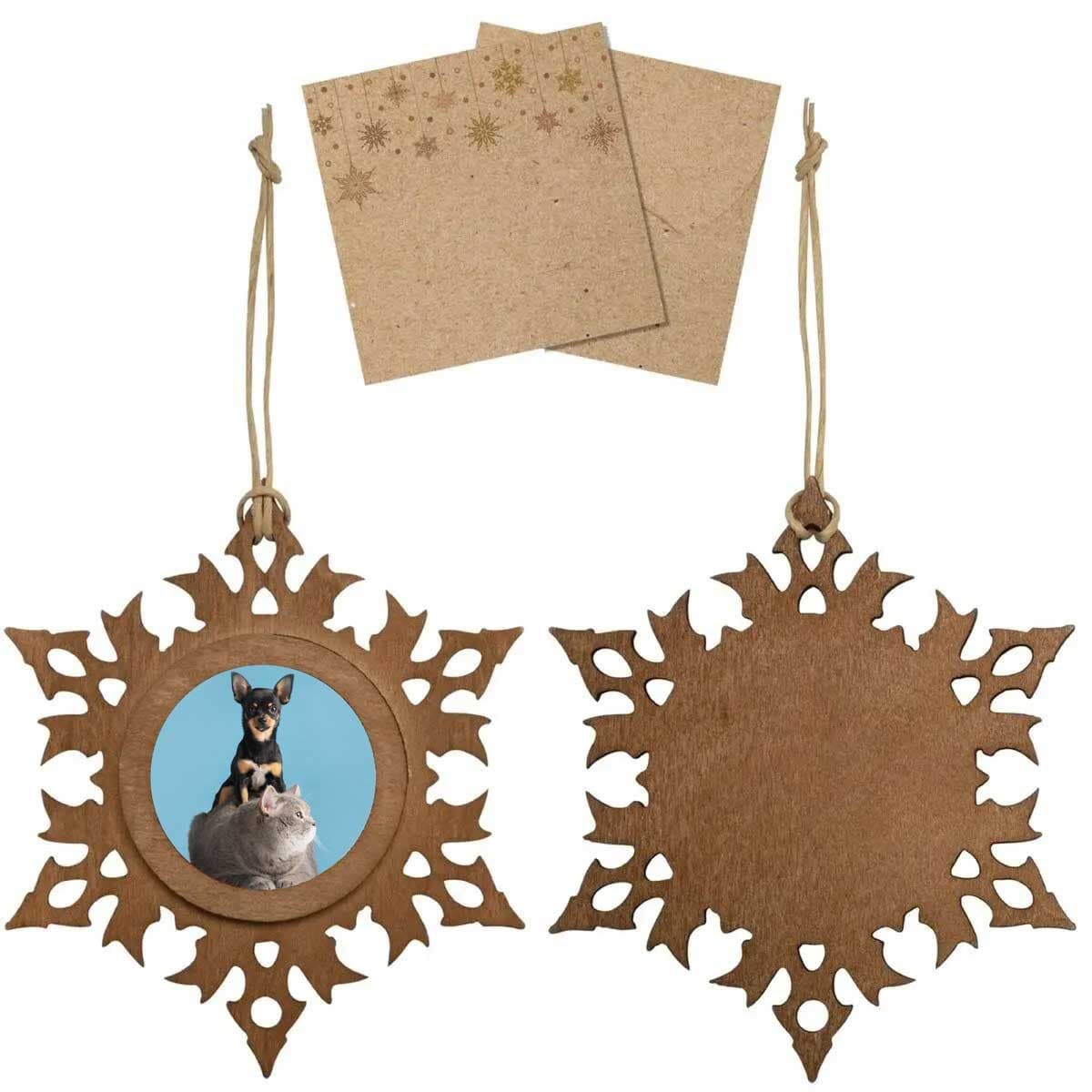 cusotm Photo pet ornaments - wooden snowflake ornament with photo frame