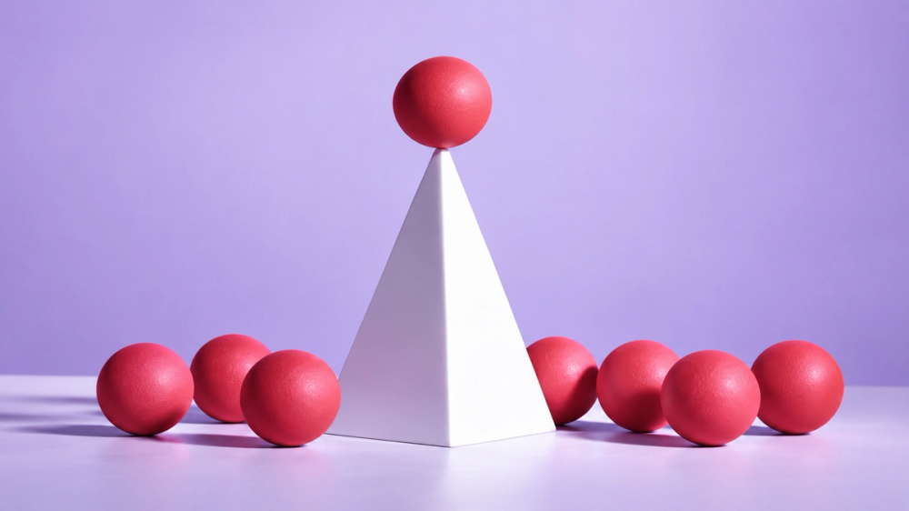 A triangle with a round ball at the top peak
