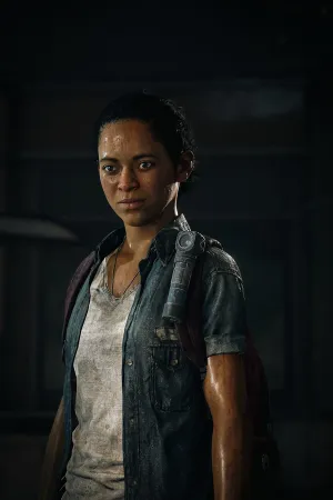 Riley in a dark corner of an abandoned mall, stares in surprise at the bright automated photo booth off camera.