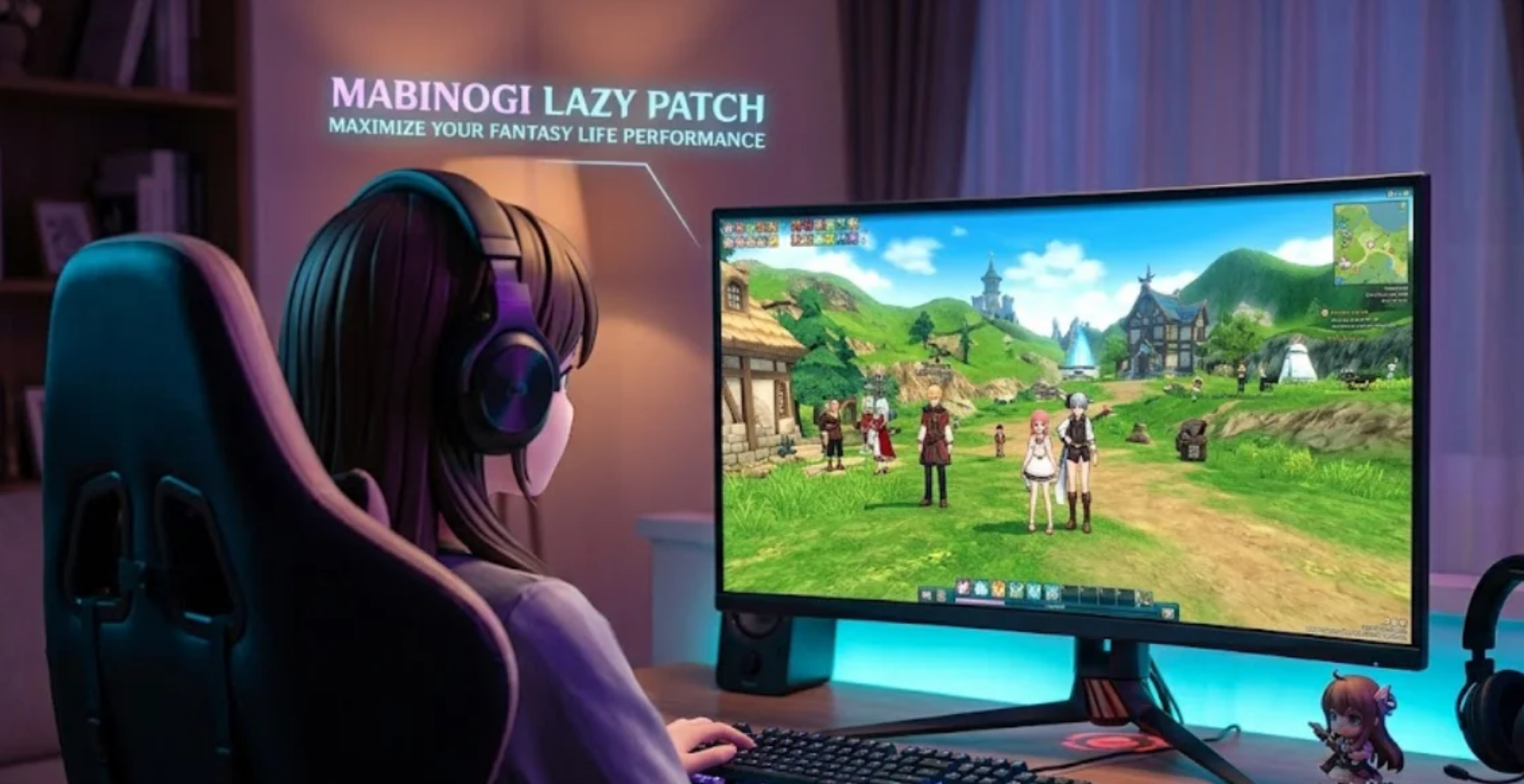 Mabinogi Lazy Patch showing a simplified game update process with fast patch loading concept in an MMORPG environment