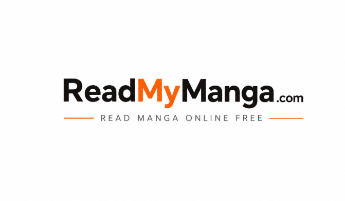 A person reading manga online on a laptop showing ReadMyManga Com website interface