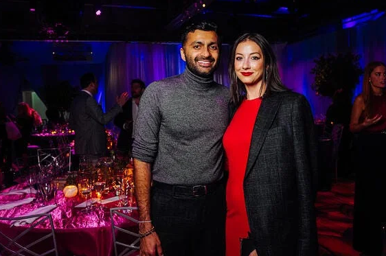 Nimesh Patel wife Amy Havel smiling in a simple and elegant lifestyle setting