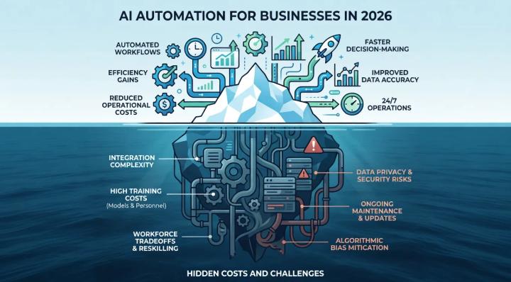 AI automation for businesses 2026 showing real benefits and hidden costs of implementation