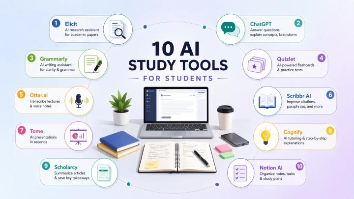 Best AI study tools for students in 2026 covering research, writing, notes, and exam prep