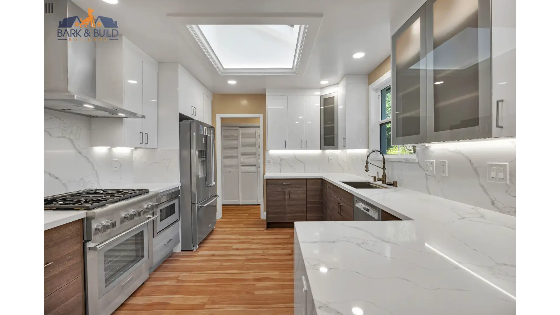 Continuous premium flooring through kitchen and living areas