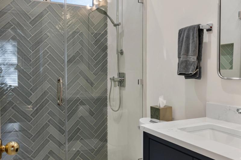 Walk-in closet, full view of custom organization system