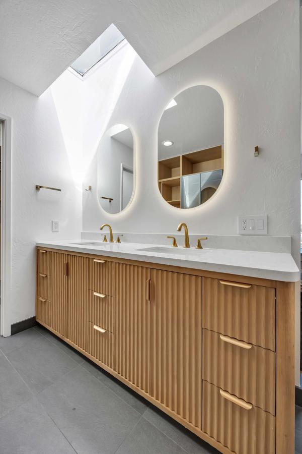 San Francisco master bathroom — double vanity with skylight