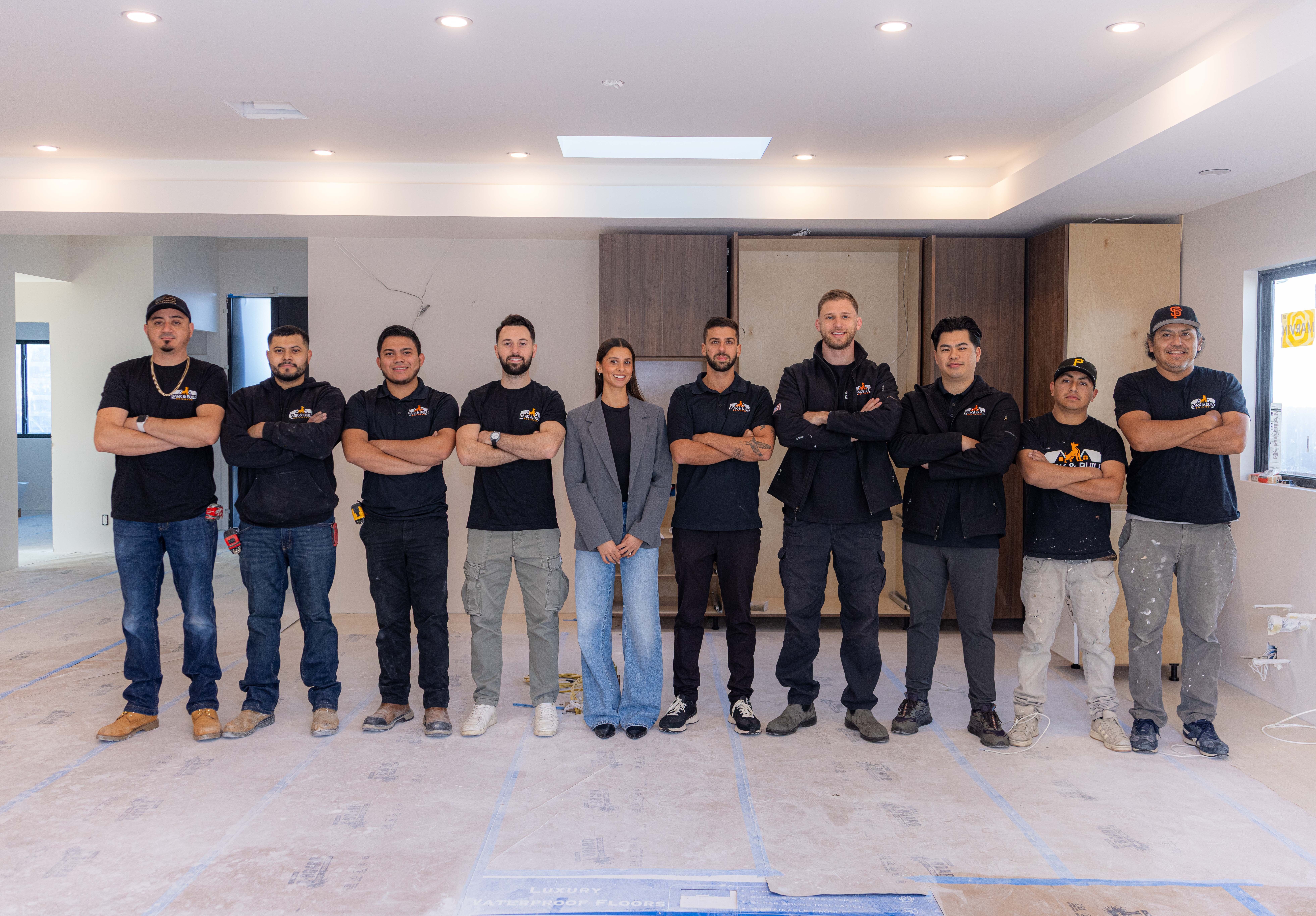 The Bark and Build Builders team — 10-person in-house construction crew serving San Mateo County