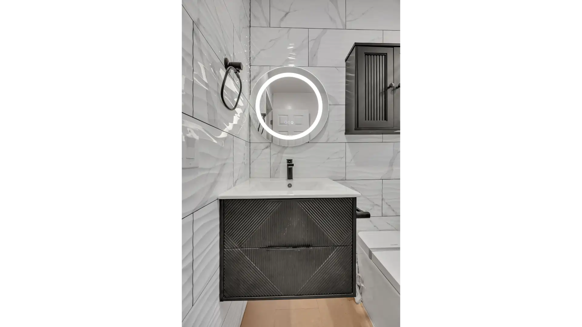 Bathroom, walk-in shower with modern tile