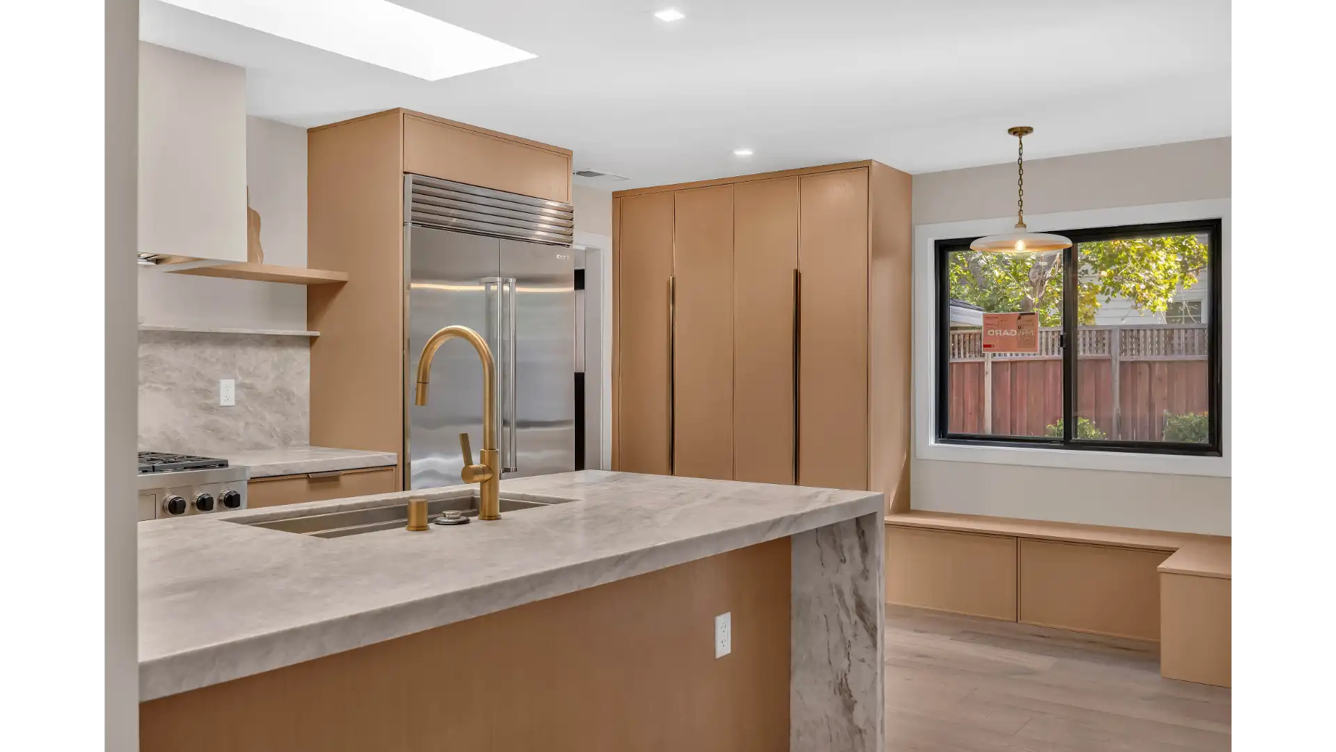 Kitchen interior showing quartz countertop surface and cabinetry detail