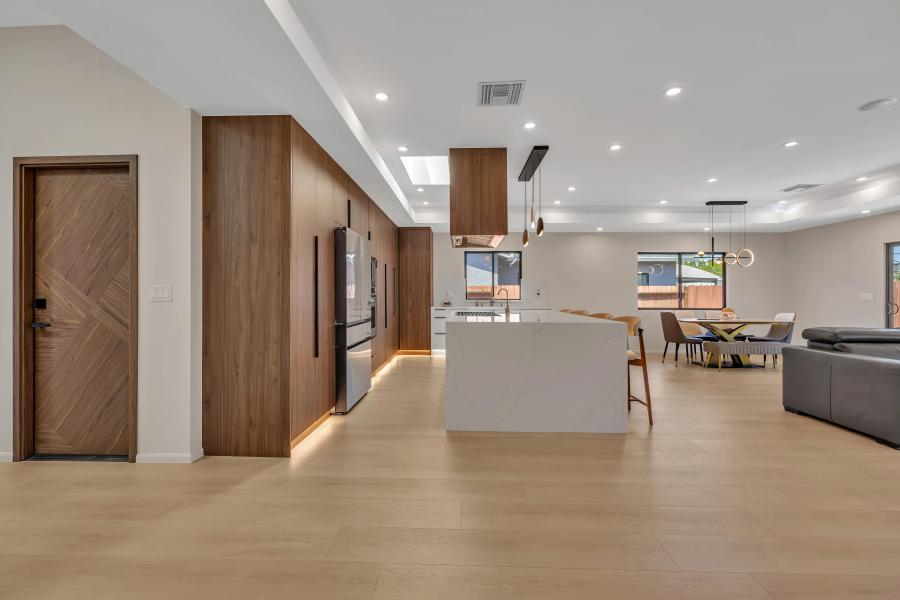 Fremont open concept kitchen, dining, and living