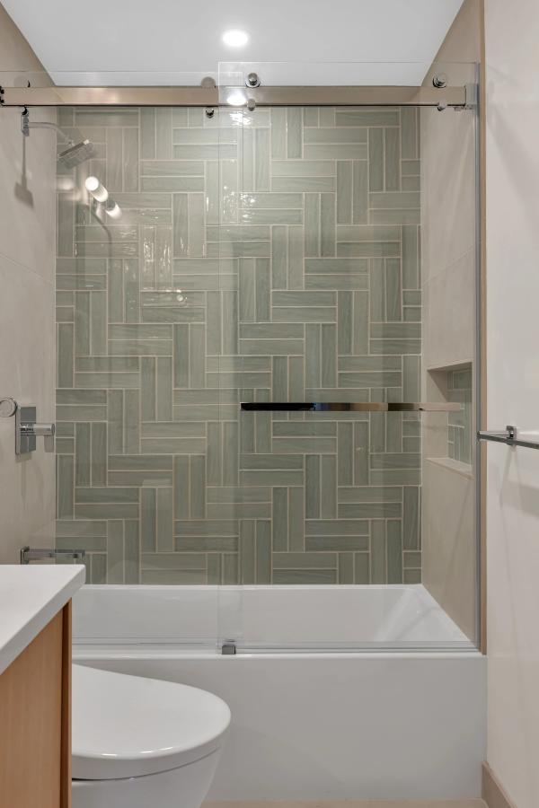 Three-bathroom remodel detail