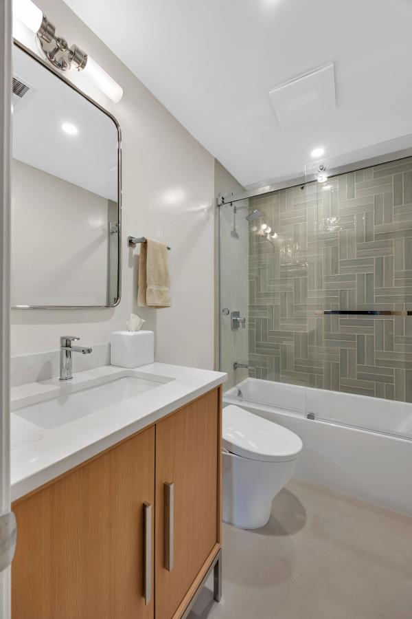 Three-bathroom remodel detail