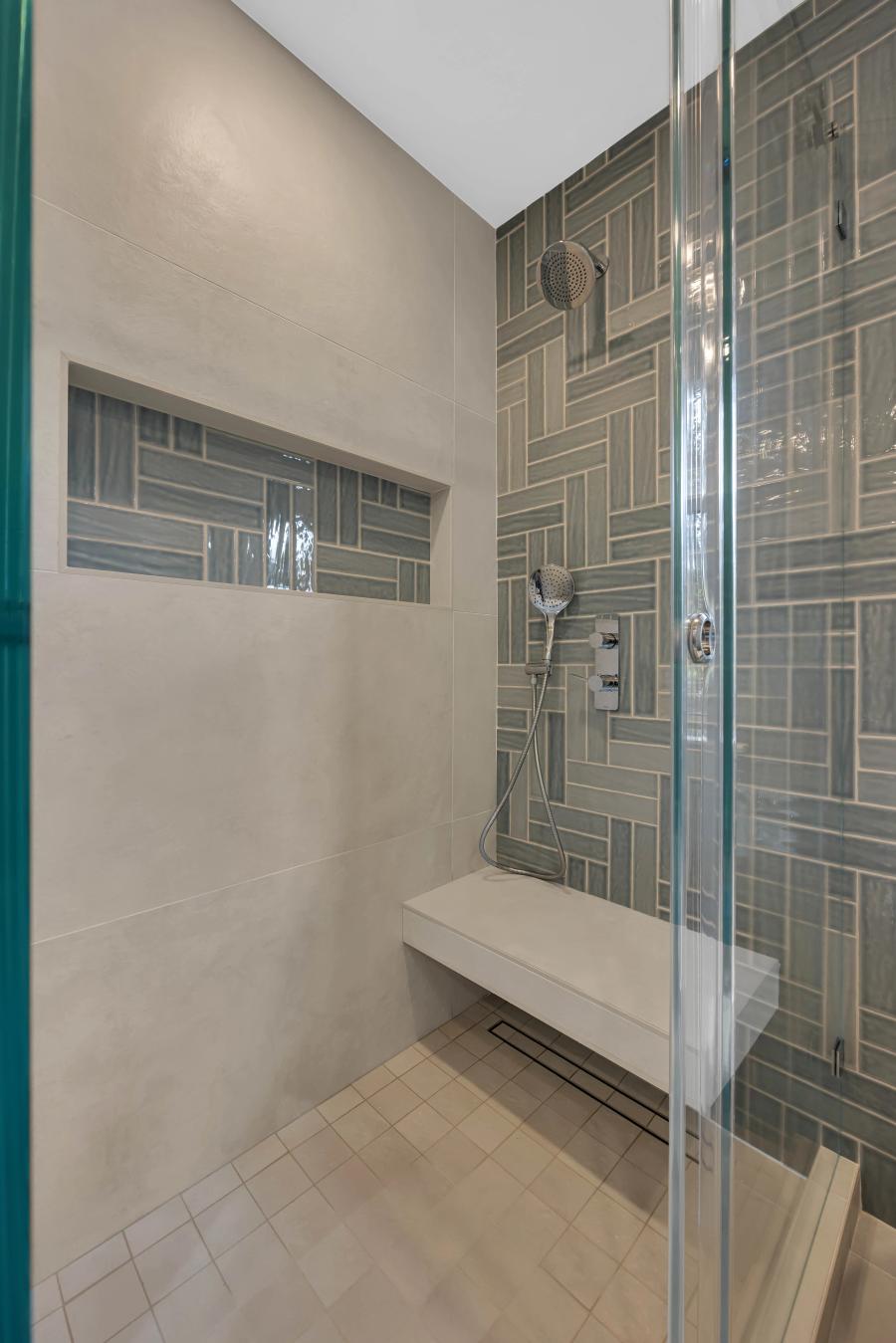 Three-bathroom remodel detail