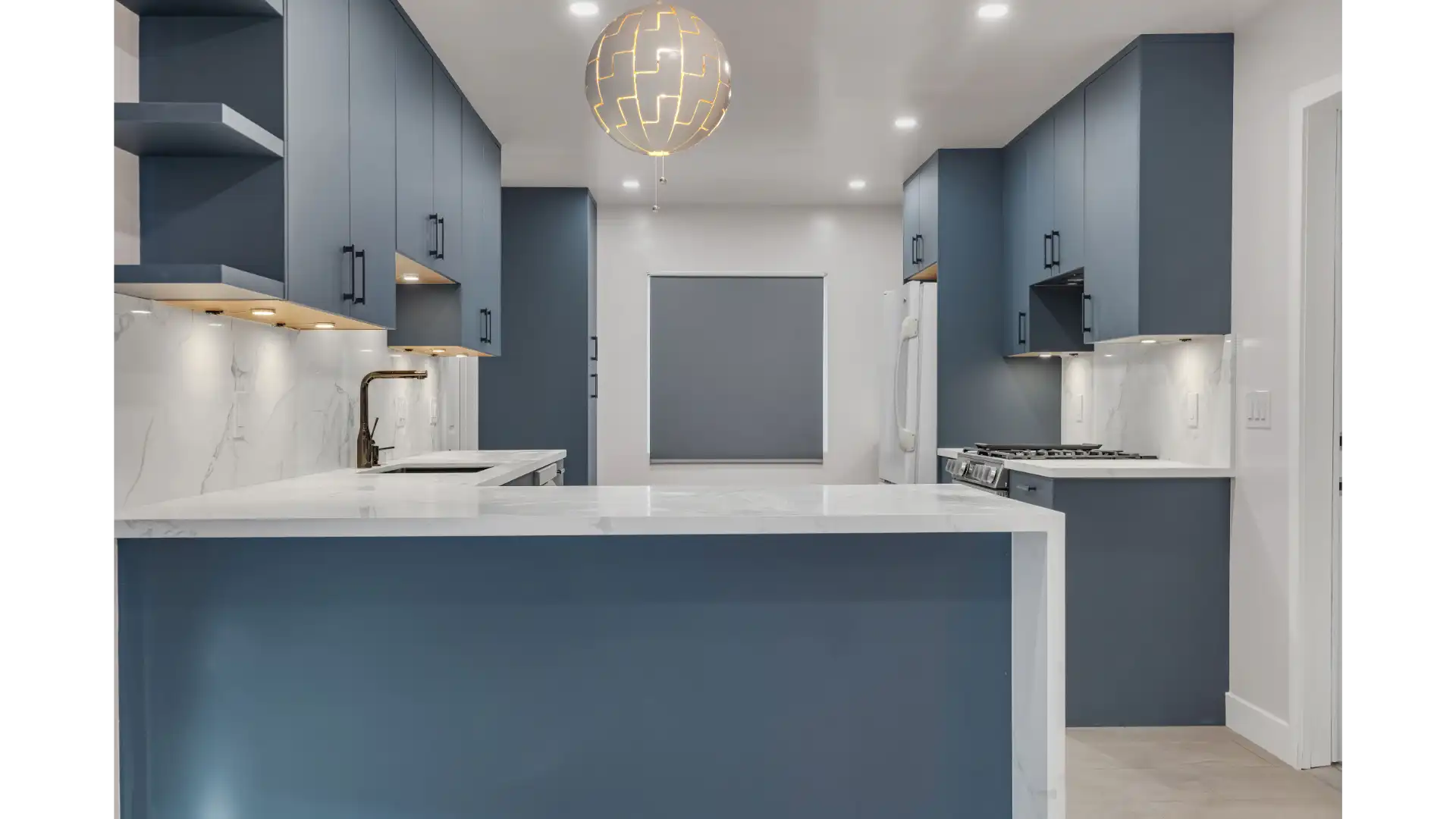 3D kitchen rendering — digital visualization of open concept layout and material selections