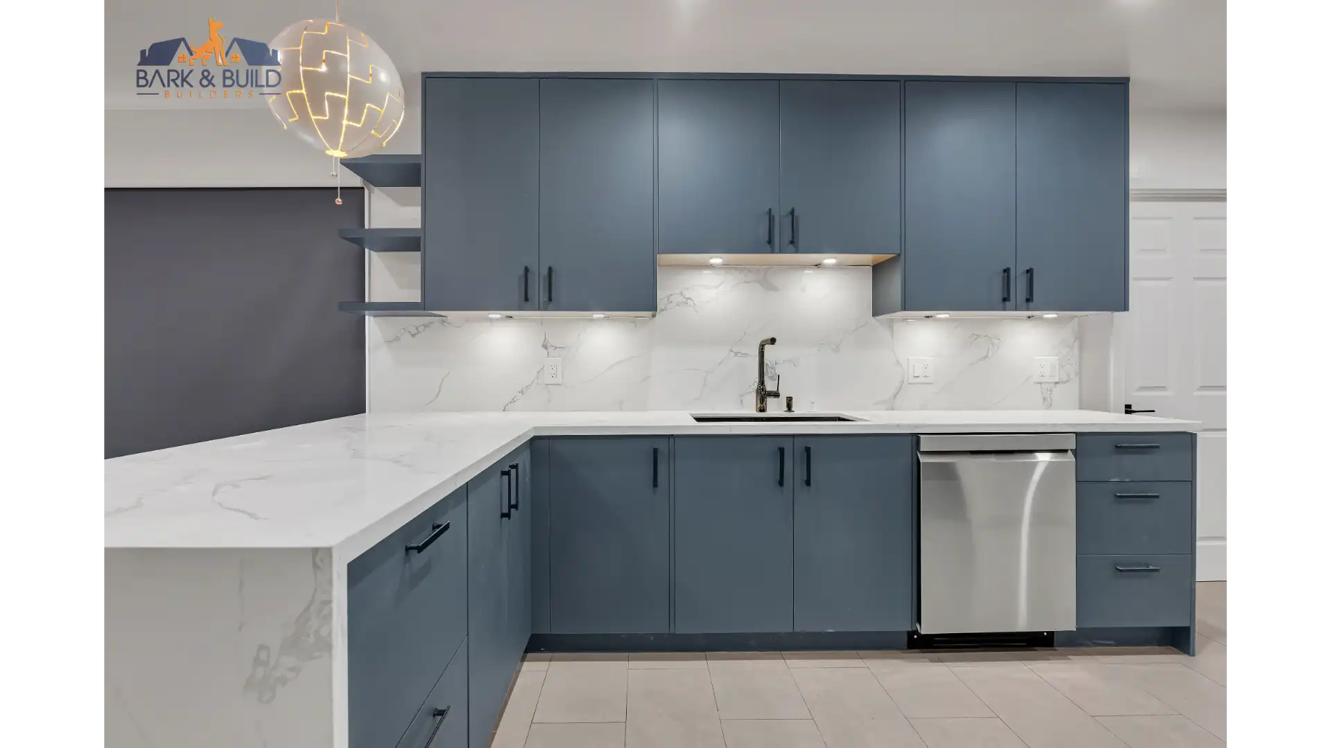 Kitchen, open concept layout with pendant lighting