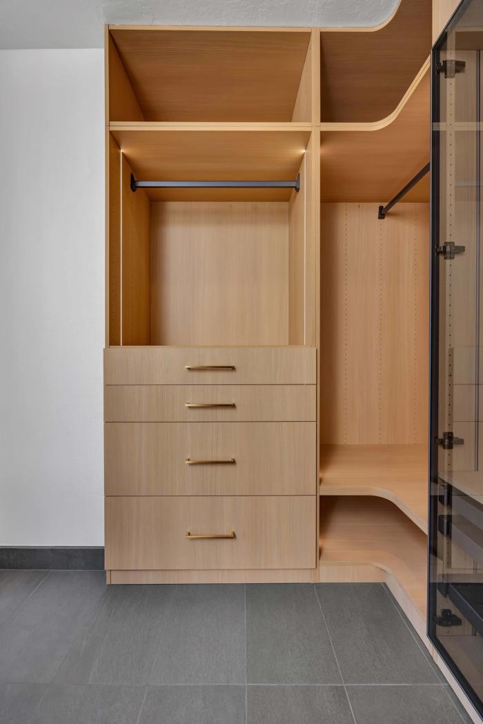 San Francisco master closet — curved corner joinery detail