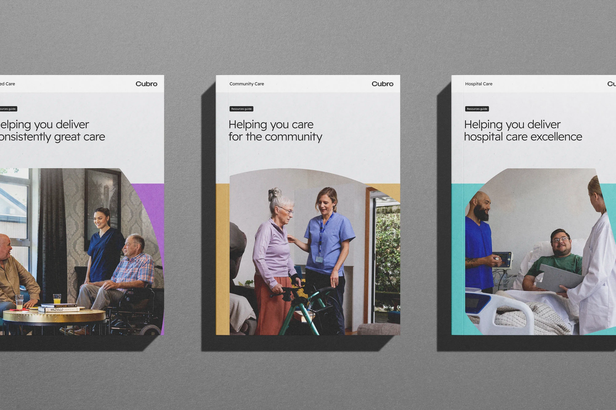 The design system at play on printed brochures and ephemera. 