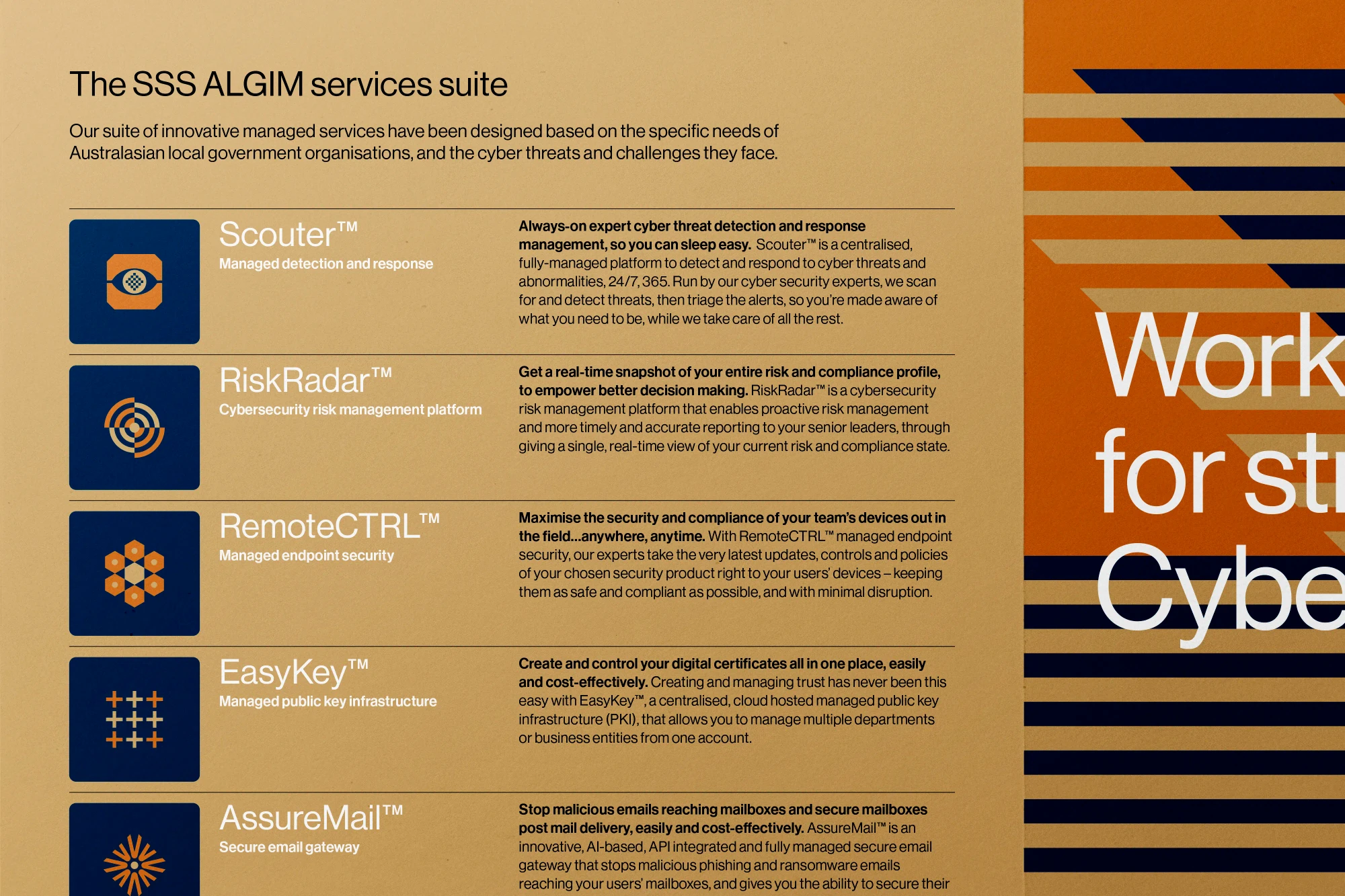 Detail from the triple-s brochure, highlighting key products and their symbol designs