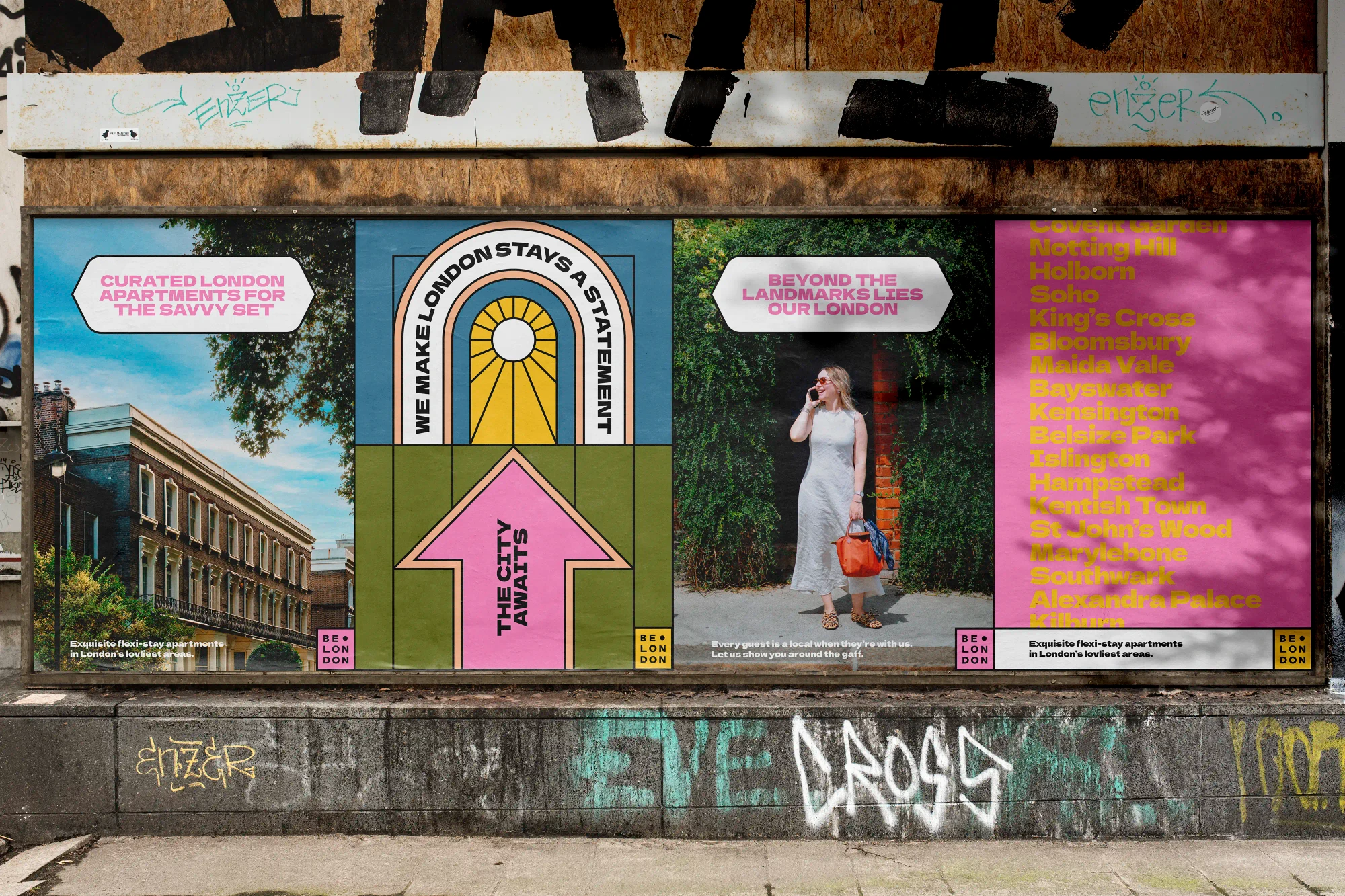 Colourful street posters advertise Be London.