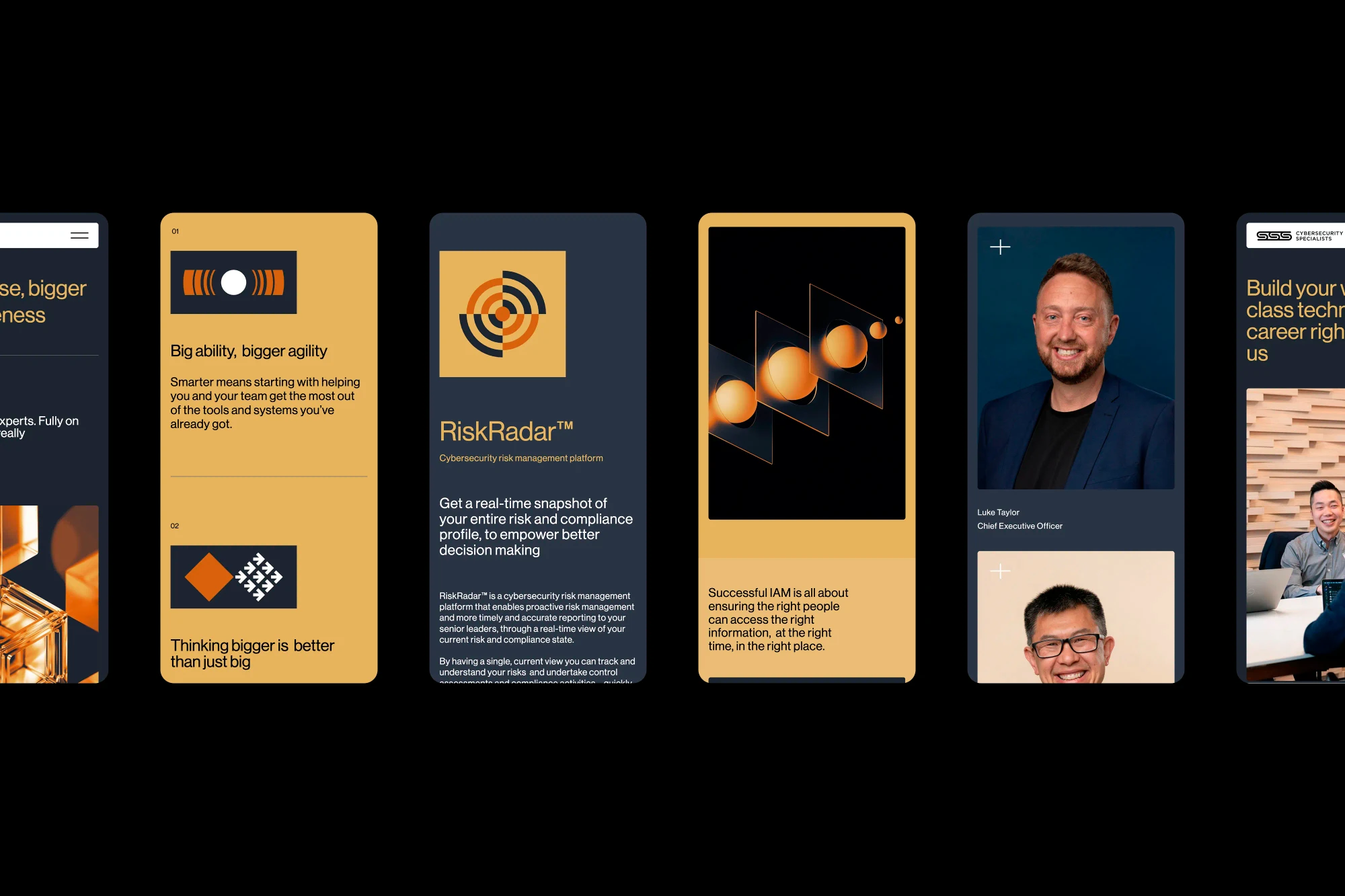 A row of mobile screens featuring different designs from across the triple-s website