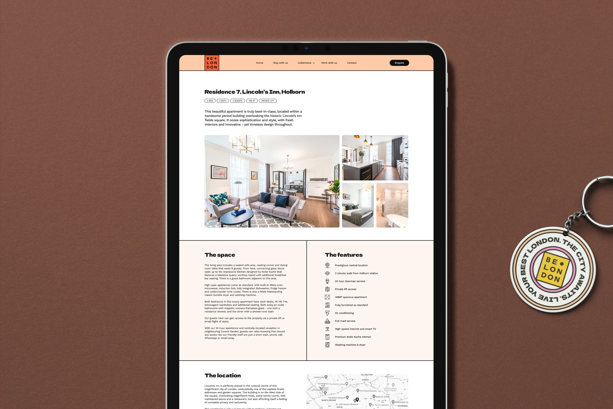 An apartment web page displays a neat grid of information.