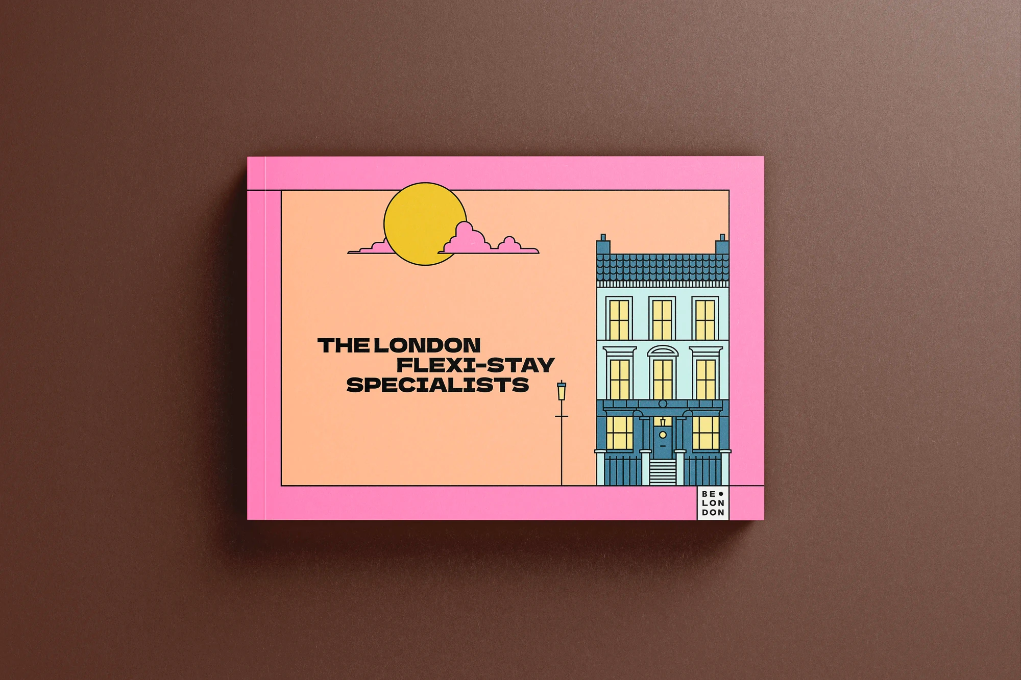 An illustrated house appears on the front of a sales brochure.