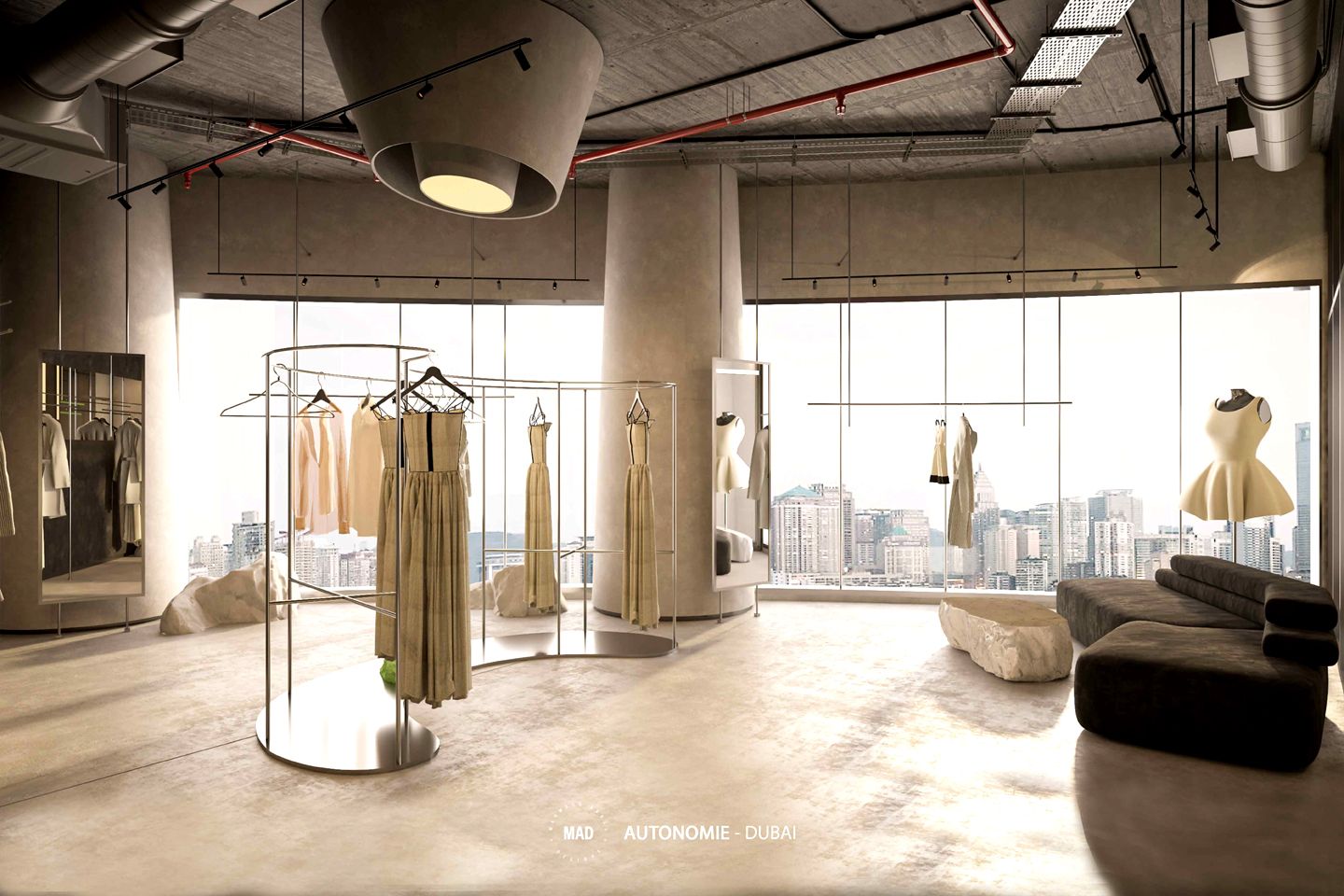 AUTONOMIE OFFICIAL - A Boutique Fashion Brand Experience - Business Bay - Dubai. Designed by MAD Studio (Egypt) and Project Managed and Built by NGS Interiors (Dubai)
