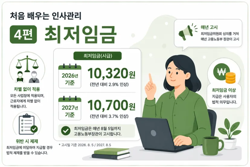 처음 배우는 인사관리 ④ 최저임금 — 2026년 기준과 산입 임금