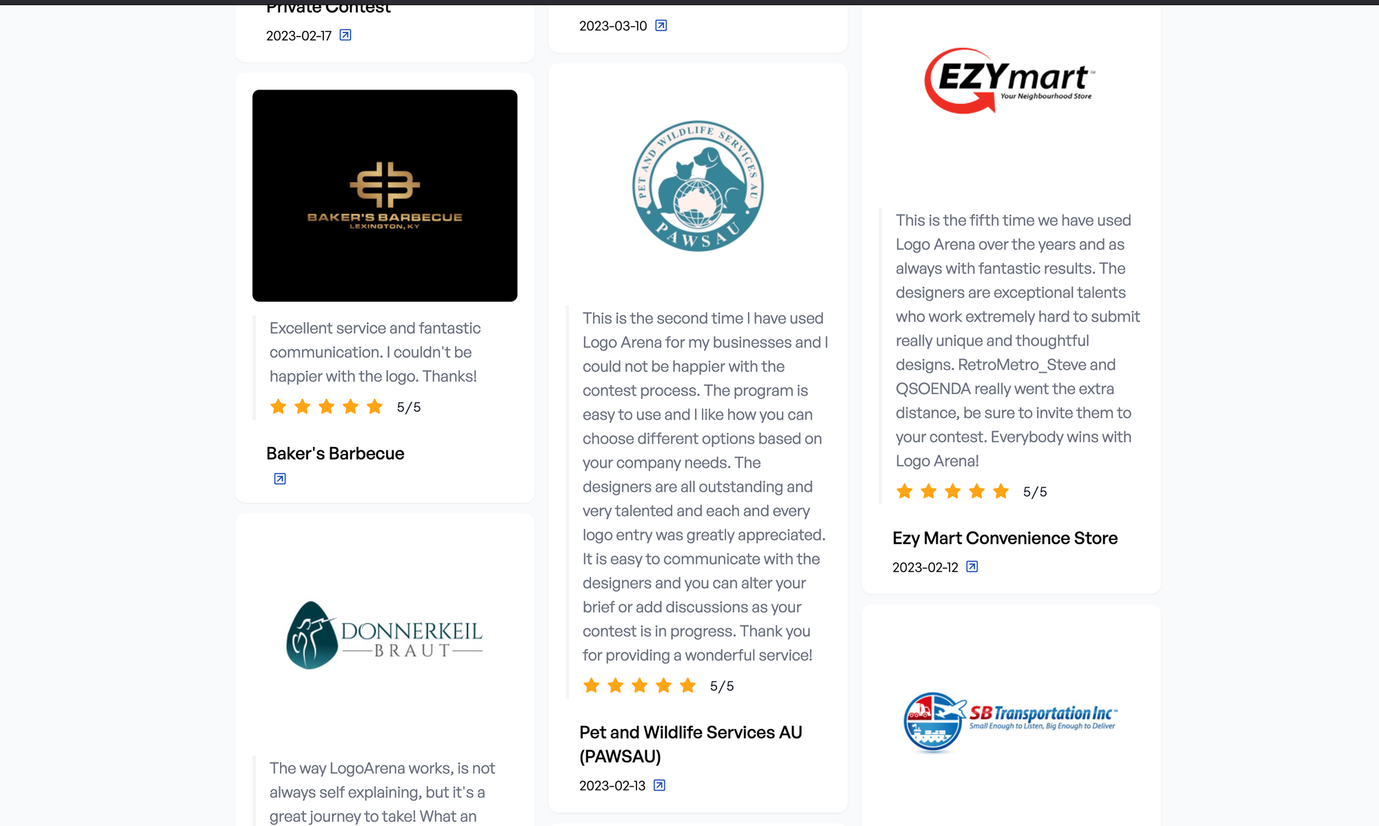 Customers top rated reviews of LogoArena logo design contests