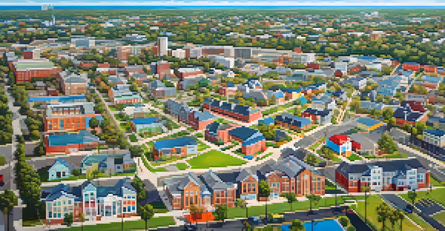 Aerial view of Jacksonville neighborhoods showcasing different types of schools and children playing outside.