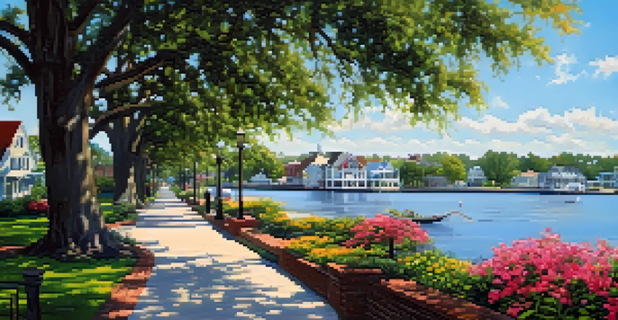 A scenic view of Riverside neighborhood in Jacksonville with historic homes, trees, and the St. Johns River.