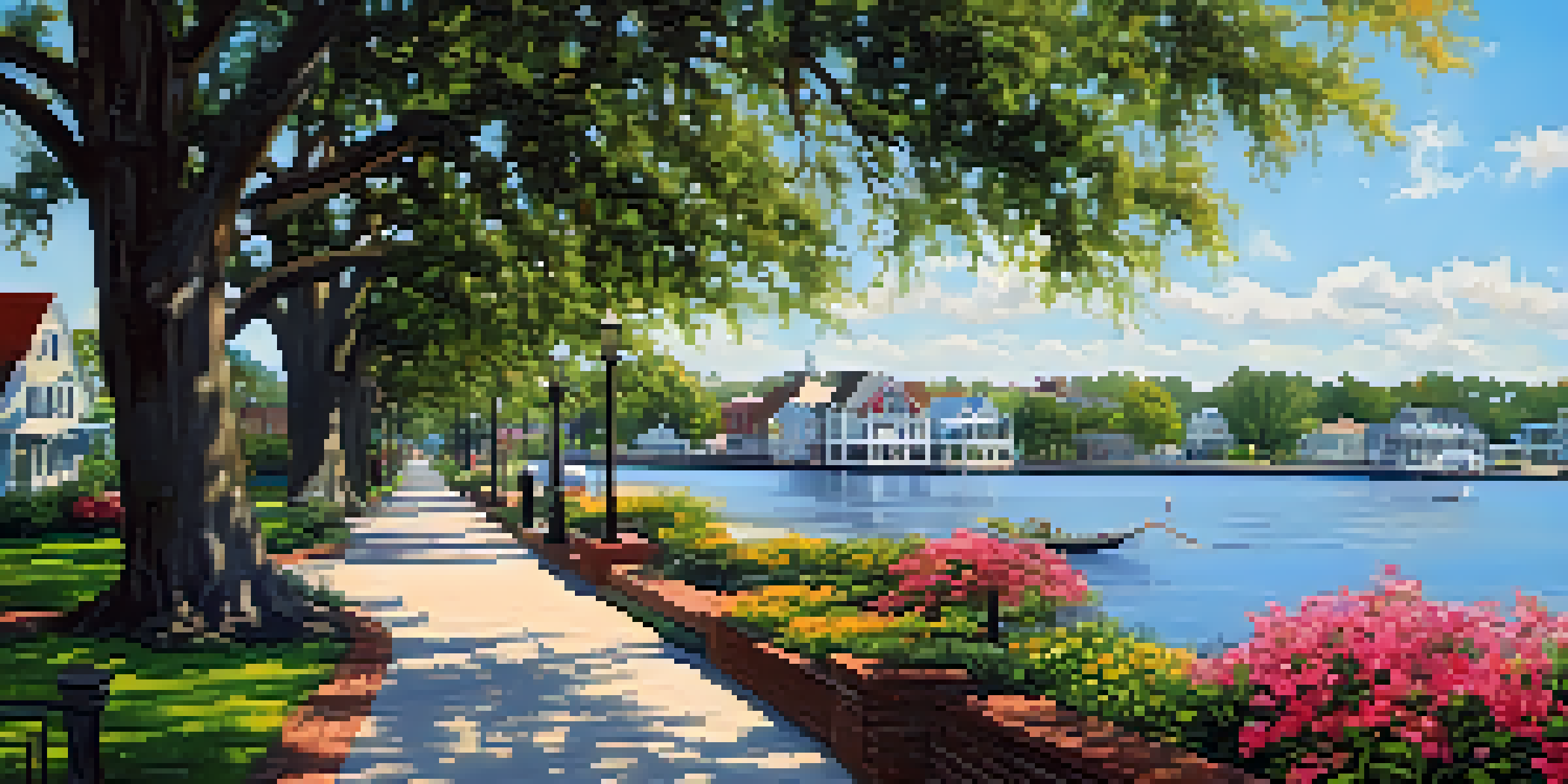 A scenic view of Riverside neighborhood in Jacksonville with historic homes, trees, and the St. Johns River.