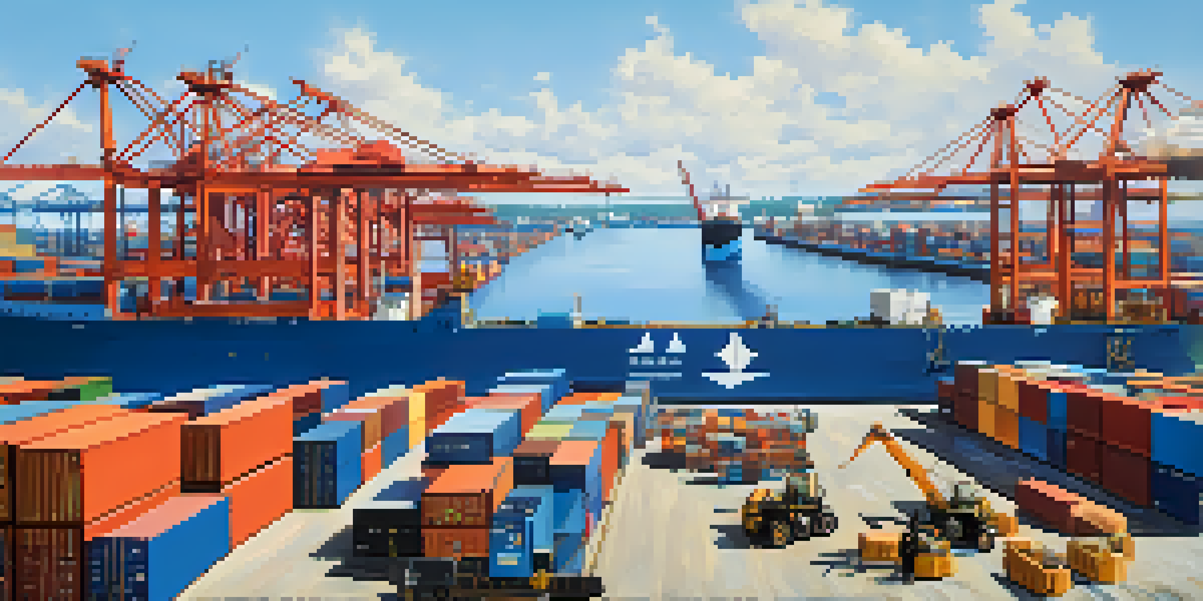 A busy port in Jacksonville with cargo ships, cranes, and workers, highlighting freight transportation.