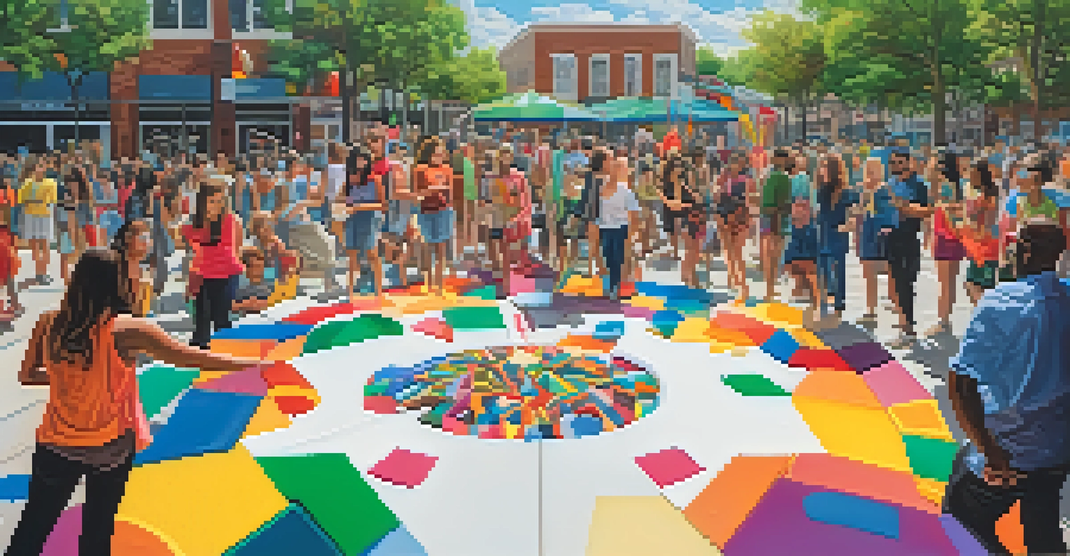 Artists collaborating on a public art installation, featuring colorful sculptures and lively performances, reflecting the diversity of Jacksonville's artistic scene.